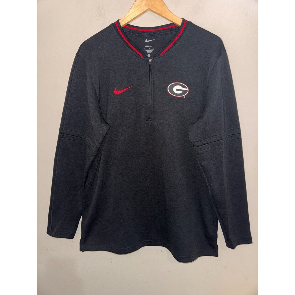 Men L Nike UGA Georgia Bulldogs Team Issued On-Field Coach 1/2 Zip Jacket Black